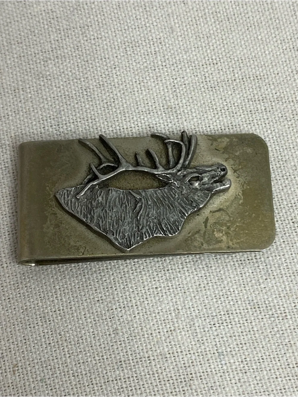 Vintage Elk Deer Money Clip Silver Tone Brass Tone Hunting Wildlife Accessory
